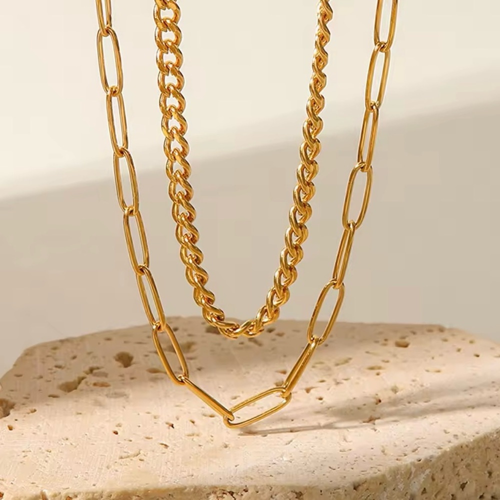 Layered Paperclip & Cuban 18k PVD Gold Plated Stainless Steel Chain Necklace